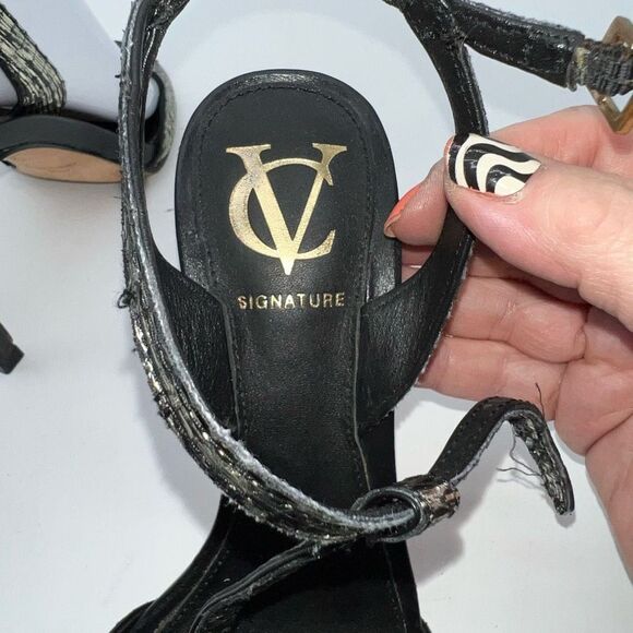 Vince Camuto T Strap Black and Metallic Pumps - Picture 9 of 9